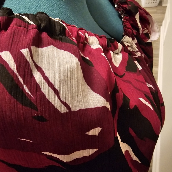 ANA (A New Approach) Size L vintage Chiffon Square Neck Elasticized Waist Blouse - Picture 3 of 8